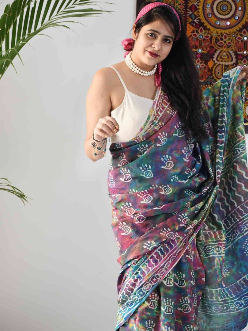 Multicolor printed holi festival special saree