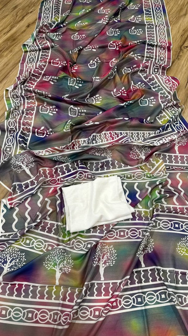 Multicolor printed holi festival special saree