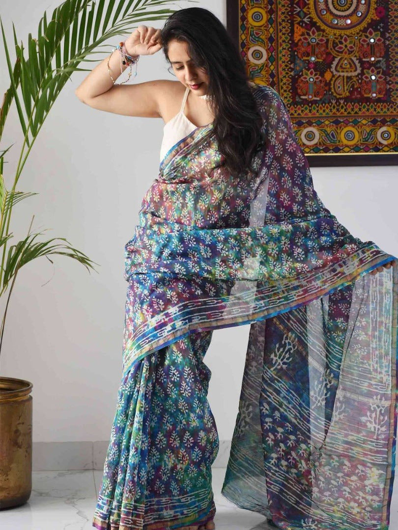 Multicolor printed holi festival special saree