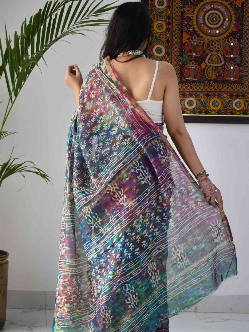 Multicolor printed holi festival special saree