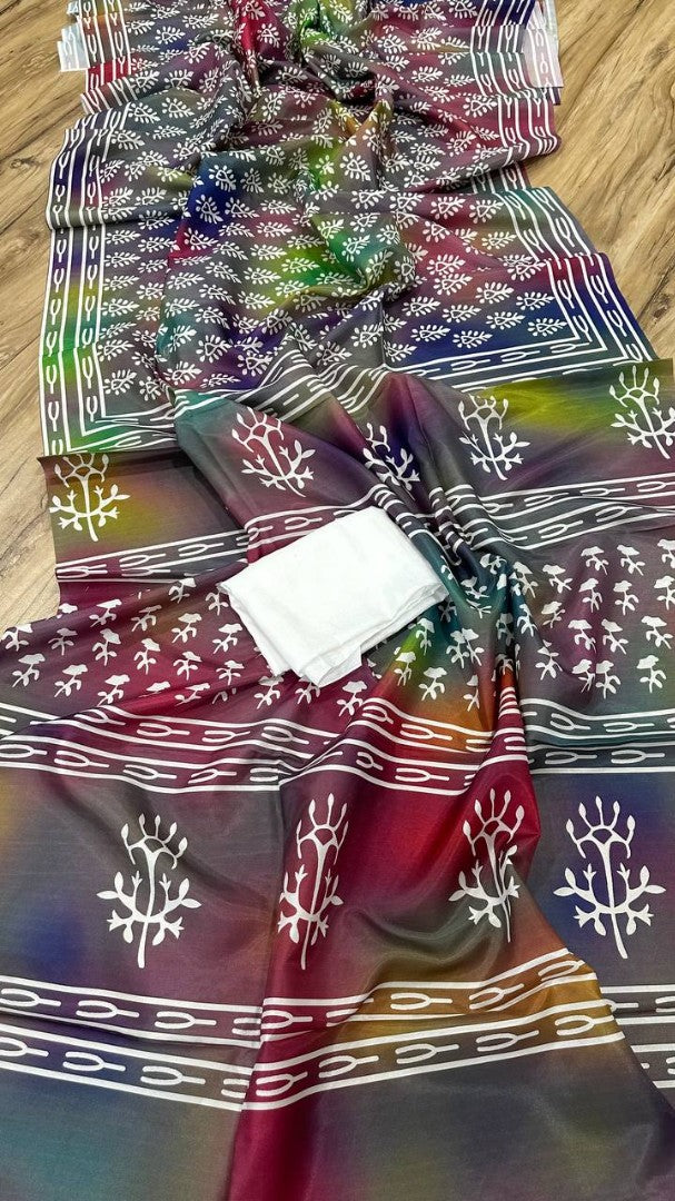 Multicolor printed holi festival special saree