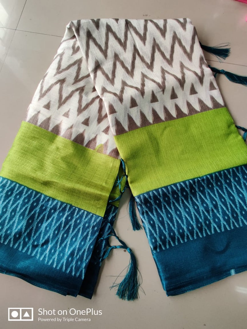 Multicolor printed khadi silk saree