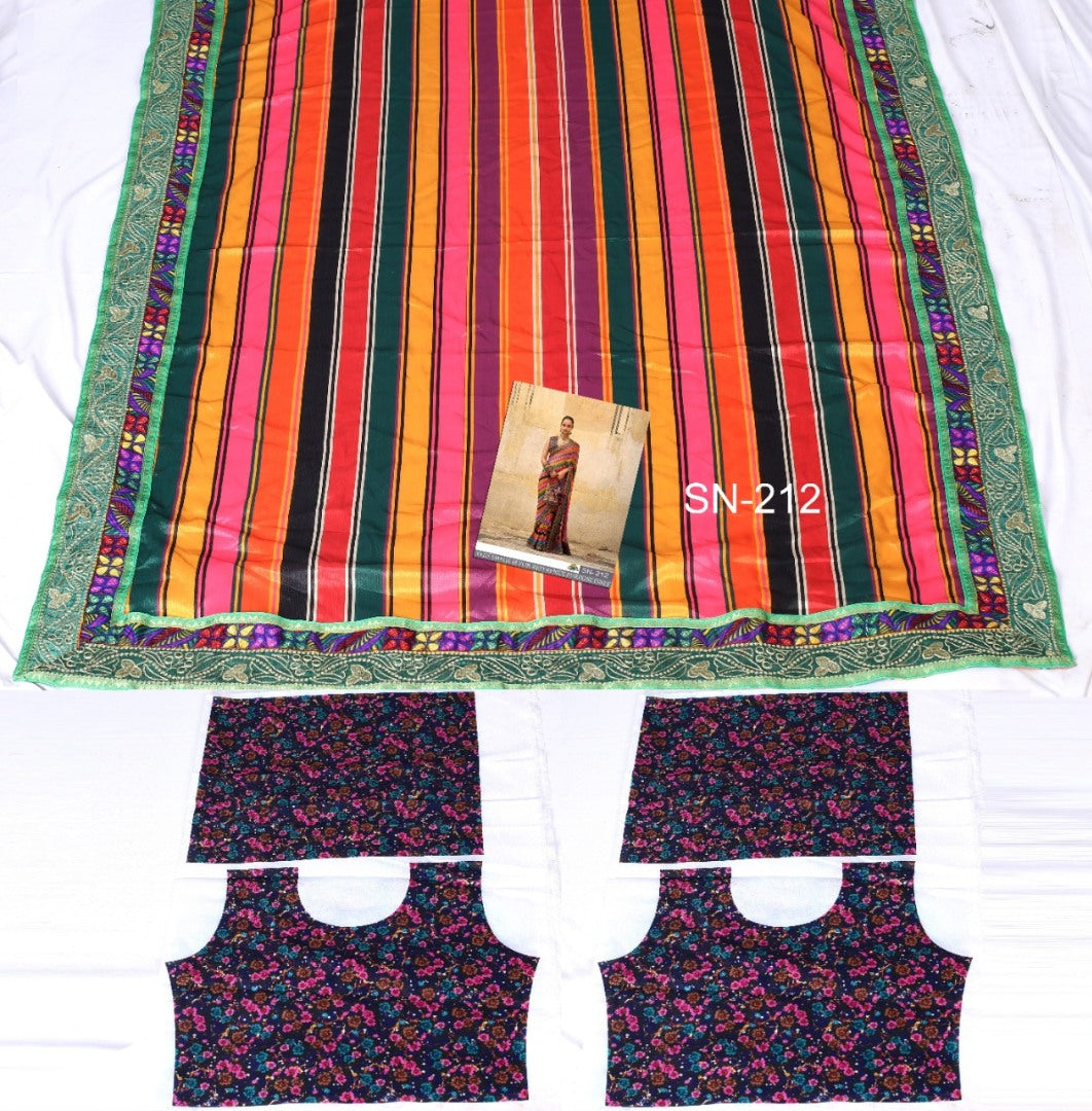 Multicolor strip chinon silk designer wedding saree