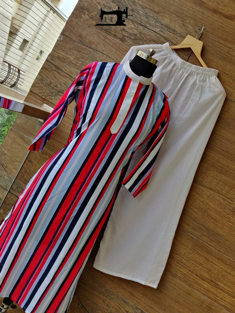 multicolor stripe digital printed plazzo kurti