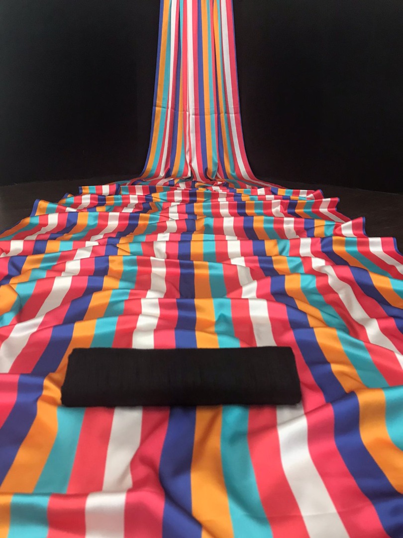 Multicolor stripe printed fancy party wear saree