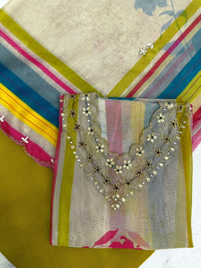 Multicolor tabby silk printed and handwork salwar suit