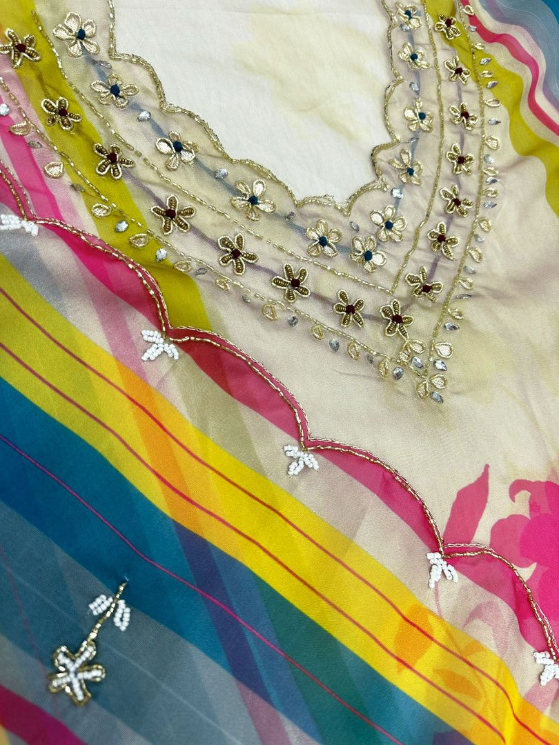 Multicolor tabby silk printed and handwork salwar suit