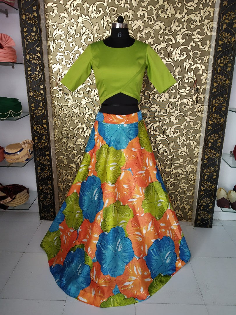 multicolored digital printed tapeta silk sara ali khan croptop lehenga