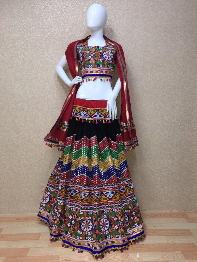 Multicolored heavy embroidery work navratri special chaniya choli