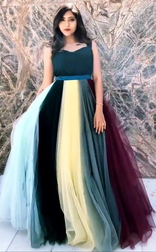 Multicolour butterfly soft net eight colour party wear gown
