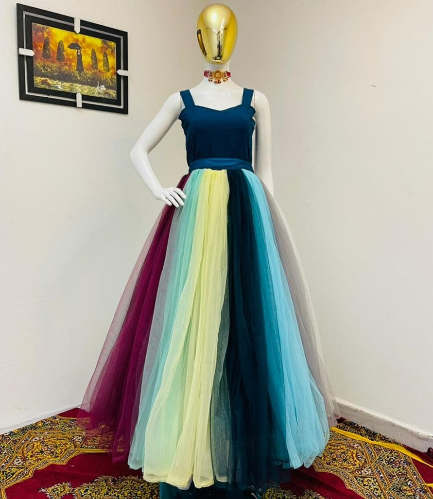 Multicolour butterfly soft net eight colour party wear gown