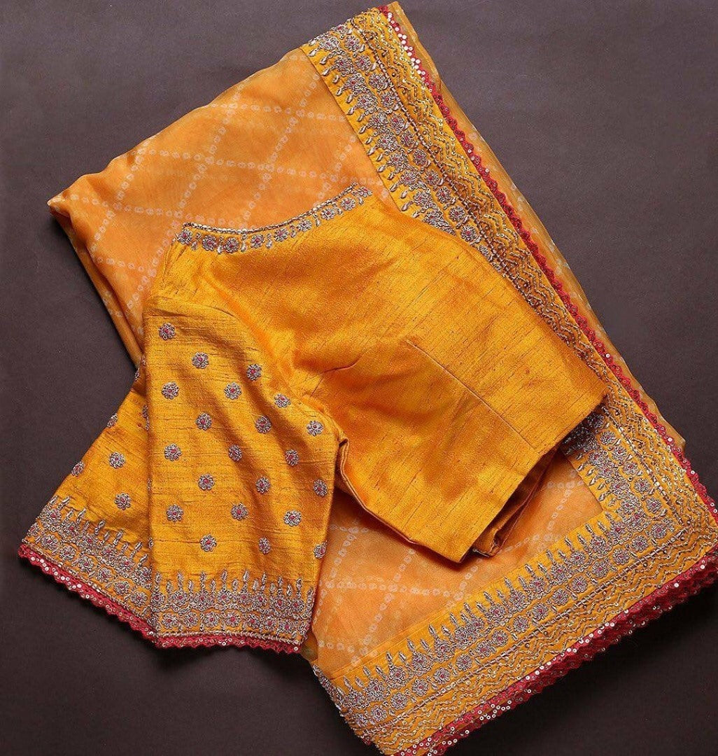 Mustard yellow malbari silk thread with sequence work saree