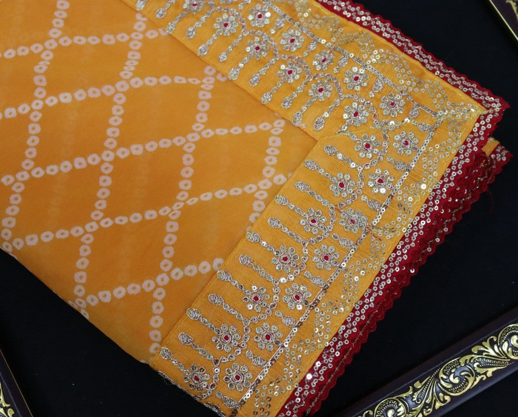 Mustard yellow malbari silk thread with sequence work saree