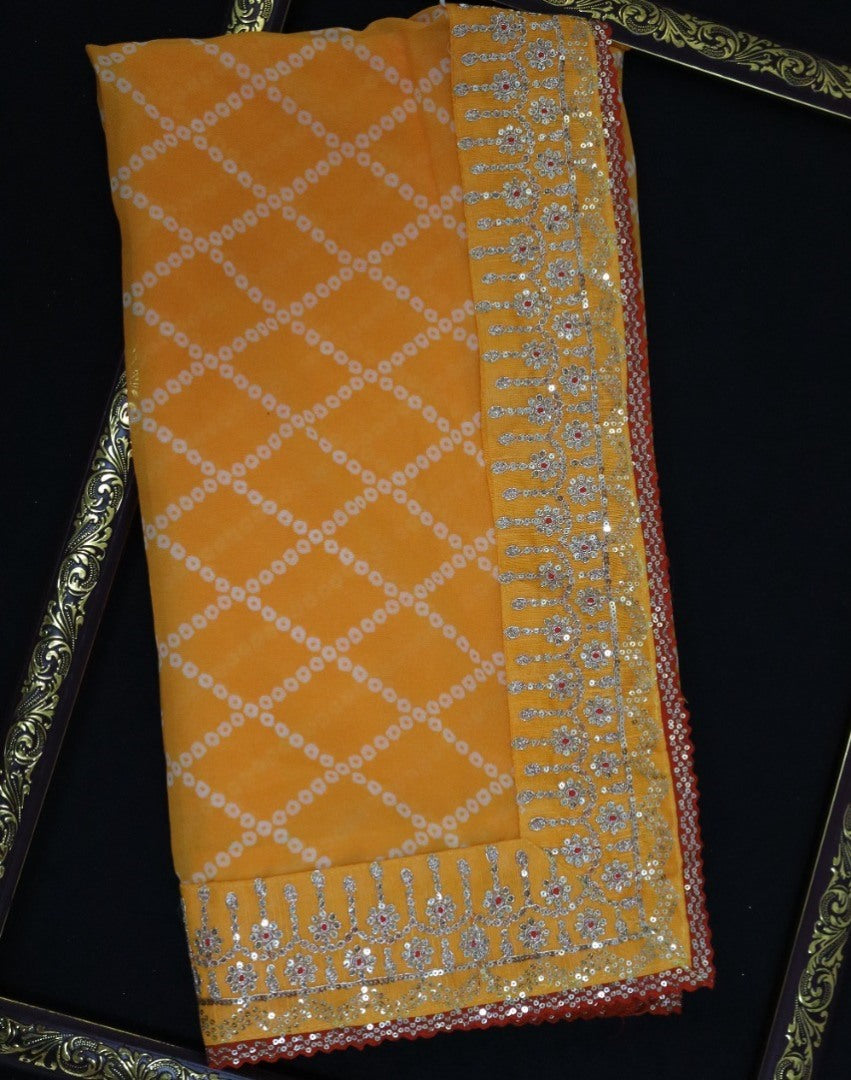 Mustard yellow malbari silk thread with sequence work saree
