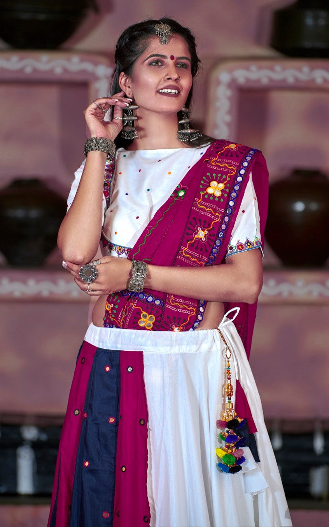 Navratri special white soft cotton multi worked chaniya choli for garba