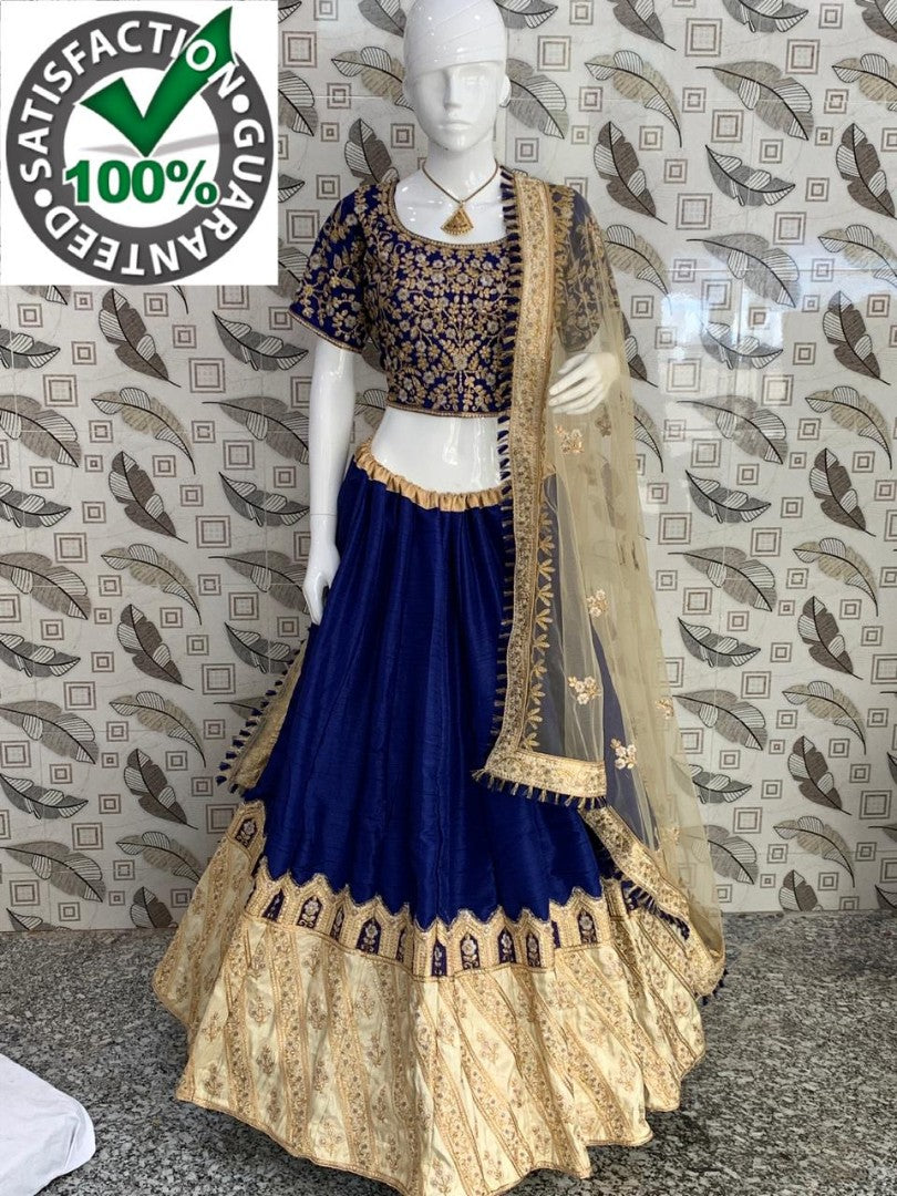 Navy blue bride banarasi silk embroidered wedding lehenga
