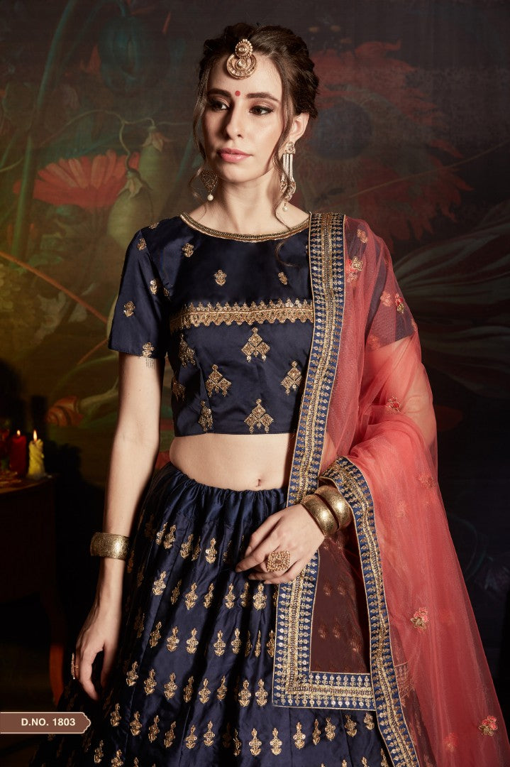navy blue designer embroidered wedding lehenga choli