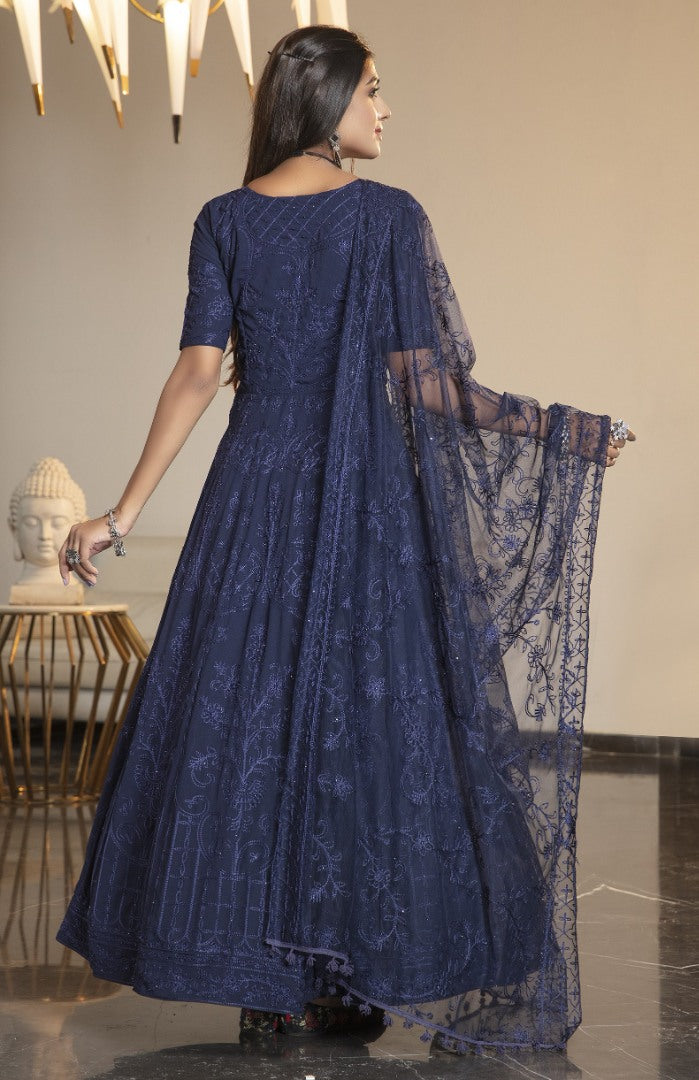 Navy blue diamond georgette embroidered anrkali gown