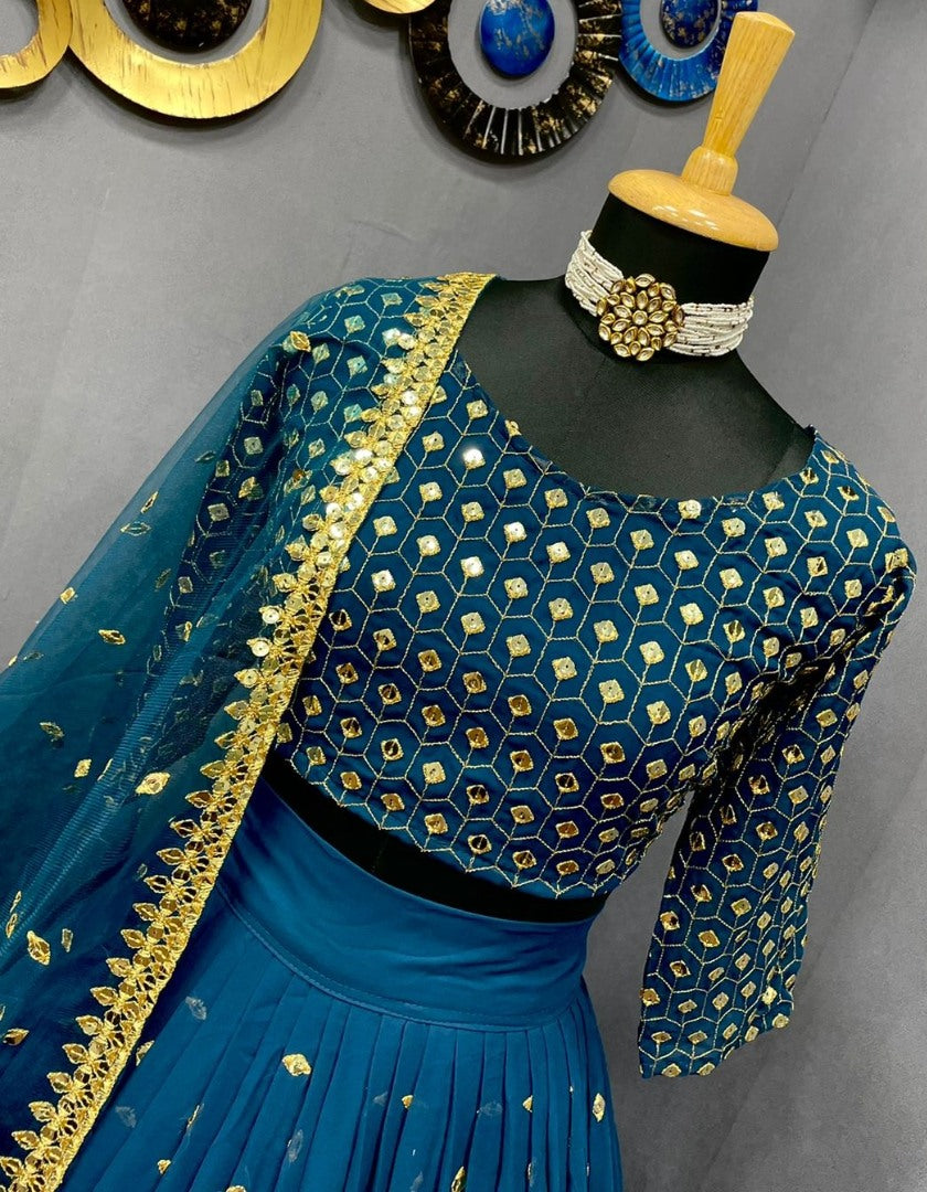 Navy blue georgette heavy embroidered wedding lehenga choli