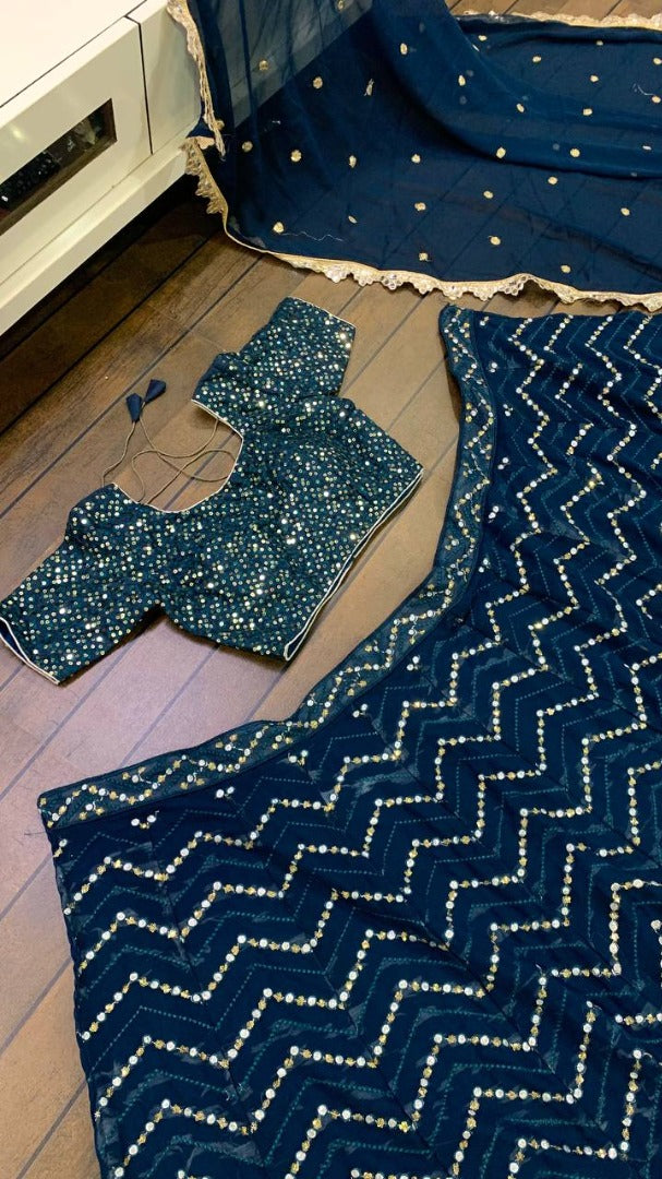 Navy blue georgette heavy embroidered wedding lehenga choli