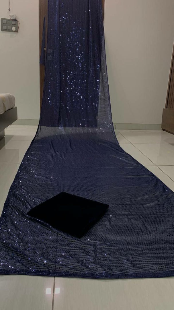 Navy blue georgette heavy sequence work party wear saree