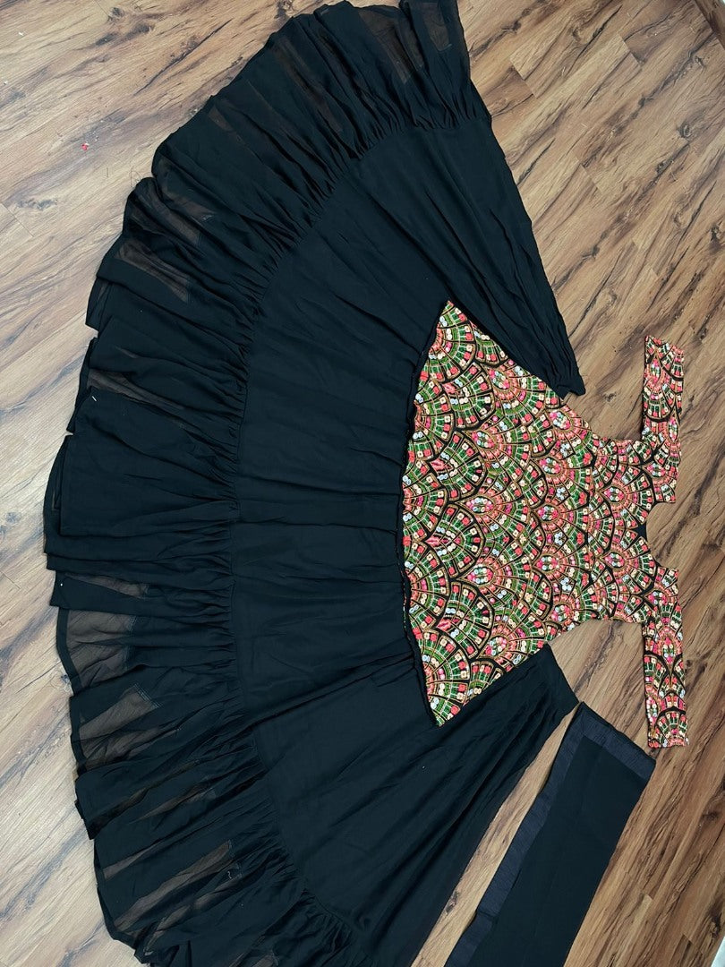 Navy blue georgette lehenga with heavy embroidered suit