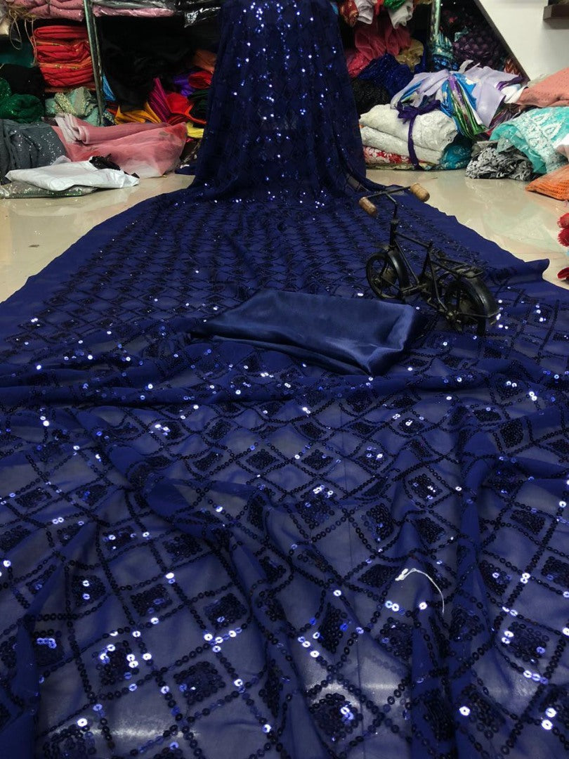 Navy blue georgette sequence embroidery partywear saree