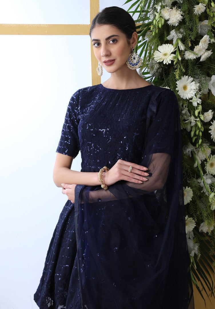 Navy blue georgette sequence work salwar suit