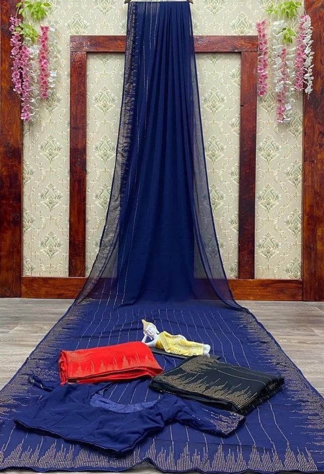 Navy blue georgette with digital printed saree