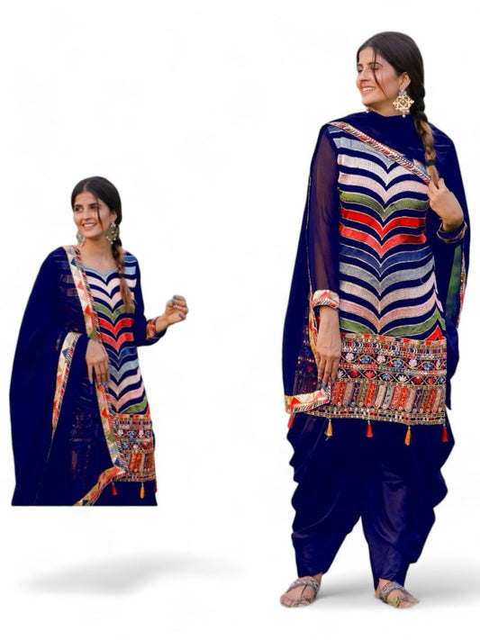 Navy blue heavy punjabi patiala suit