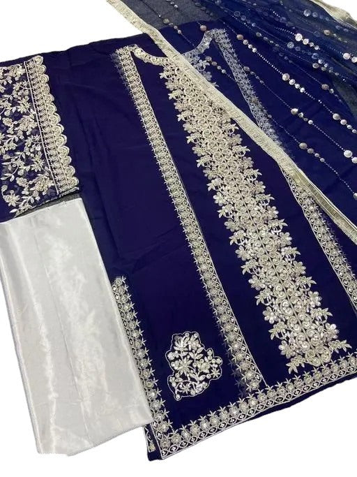 Navy blue heavy work pakistani salwar suit