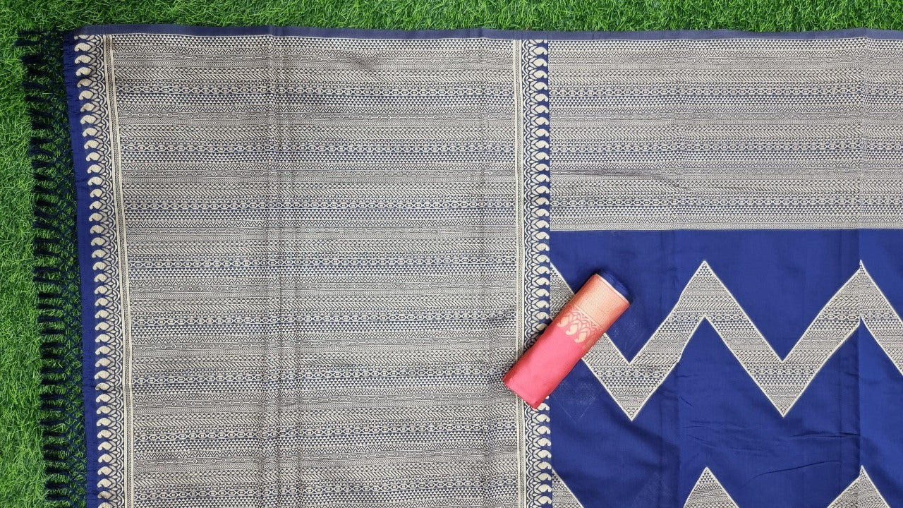 Navy blue kanchivaram kota silk zari work wedding saree
