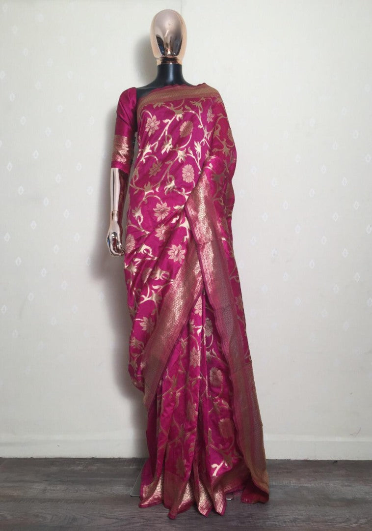 Navy blue kora silk jacquard weaving saree