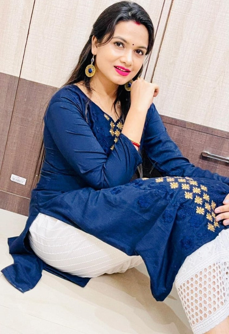 Navy blue maska cotton embroidered work salwar suit