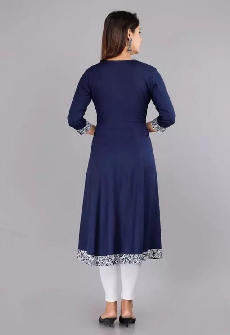 Navy blue rayon printed anarkali kurti