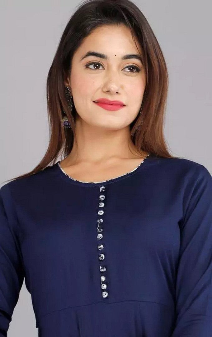 Navy blue rayon printed anarkali kurti