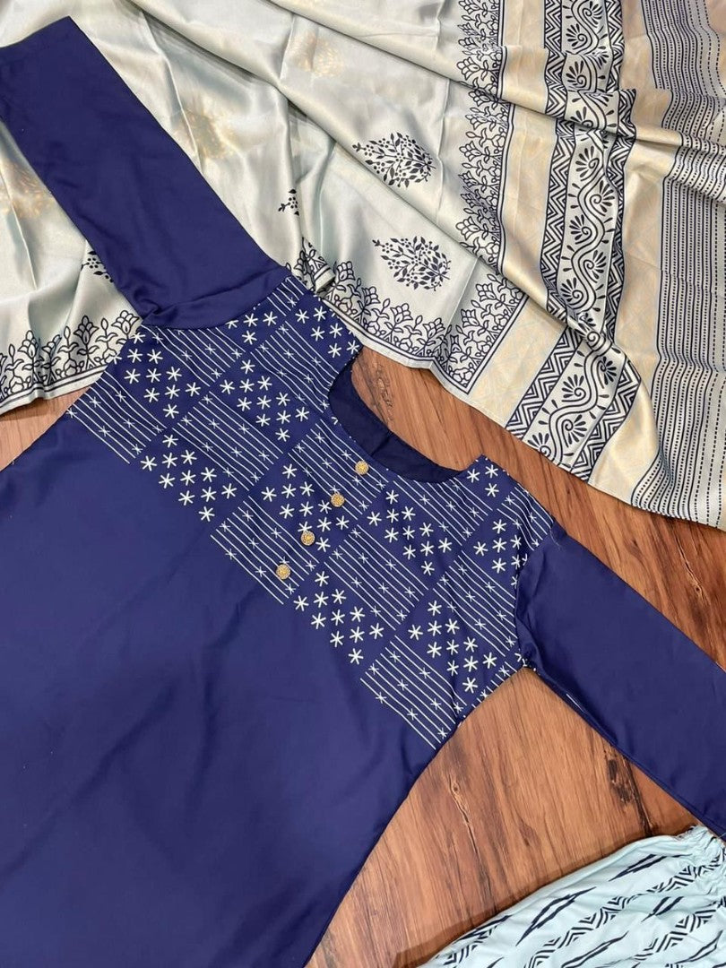 Navy blue rayon printed salwar suit