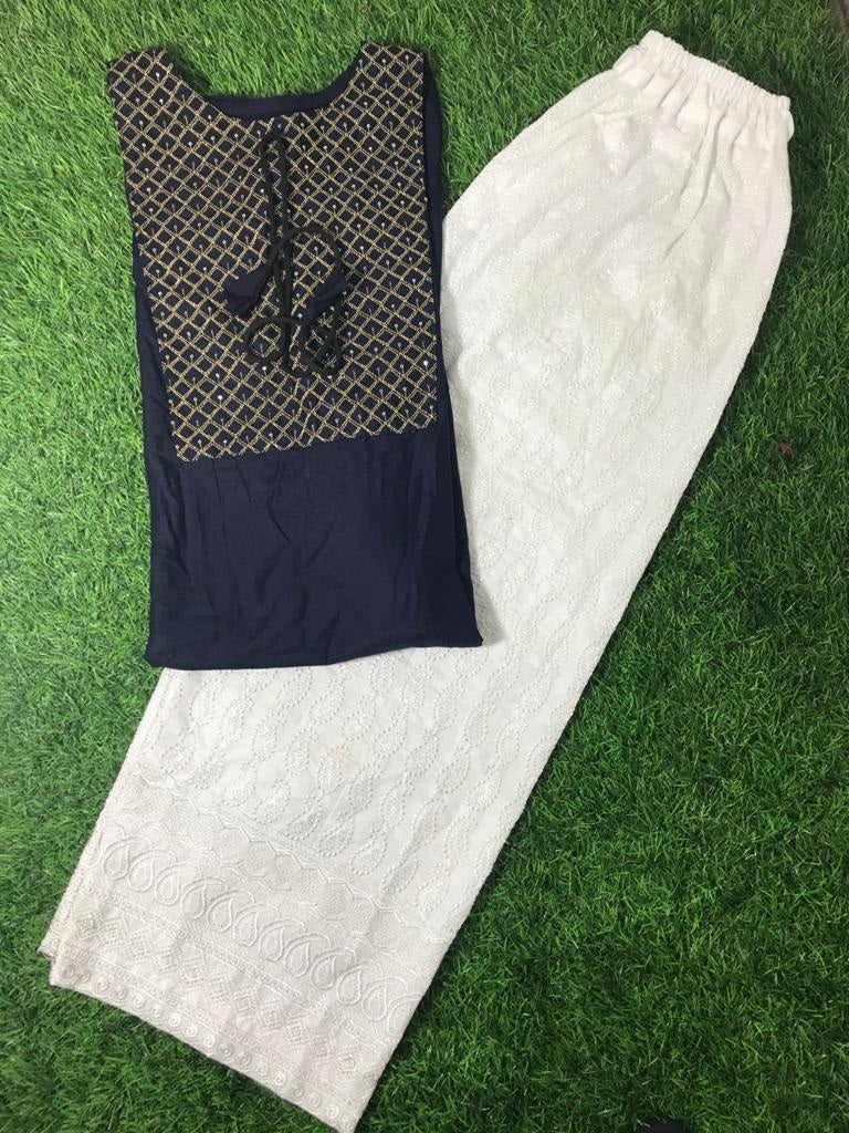 Navy blue rayon thread sequence plazzo kurti