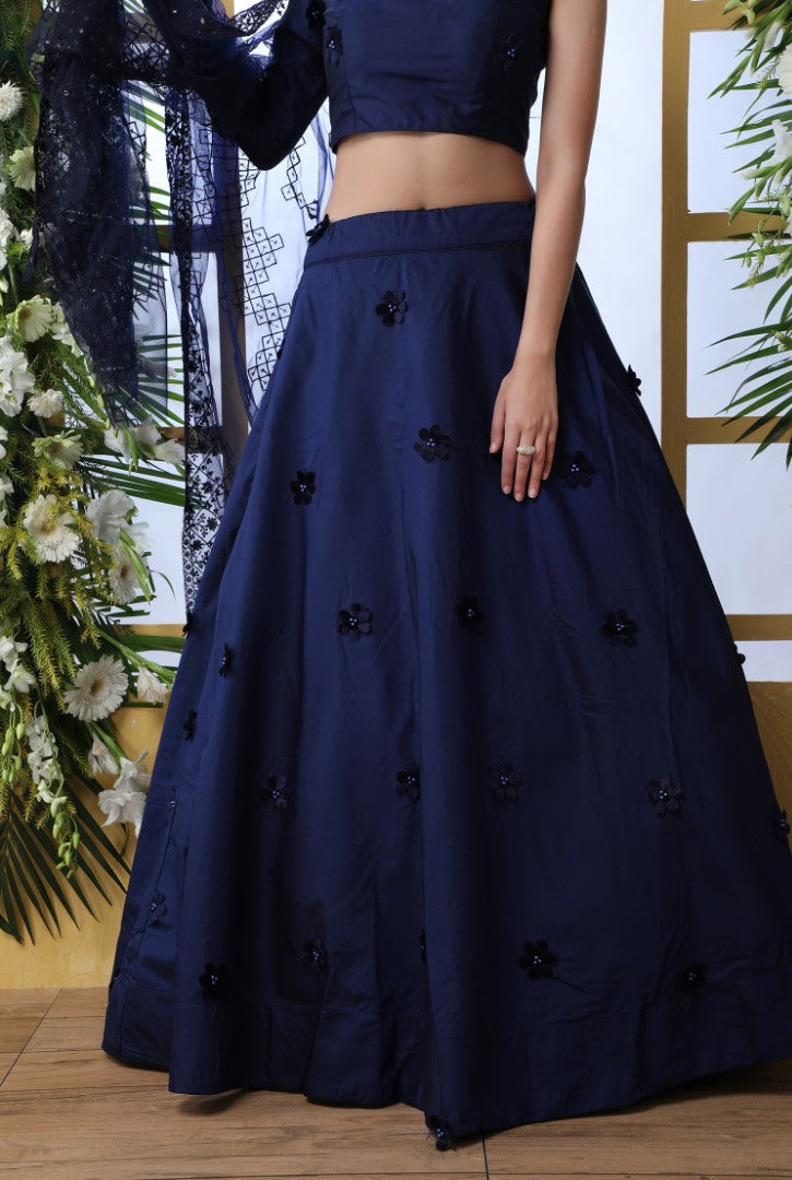 Navy blue taffeta silk designer lehenga choli