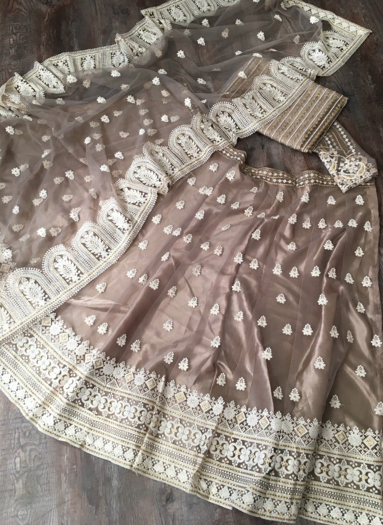 Net lucknowi embroidery work ceremonial lehenga choli