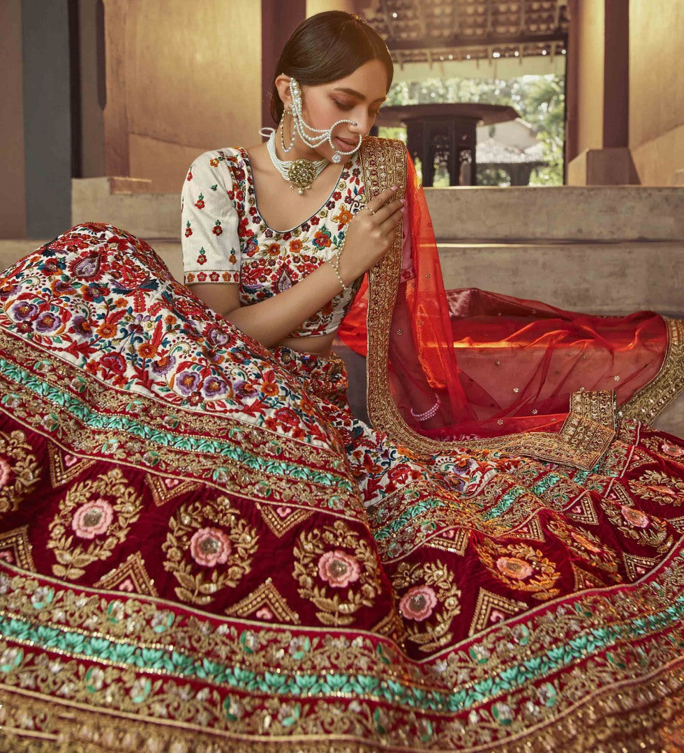 Off white art silk sequence and zari work bridal lehenga choli