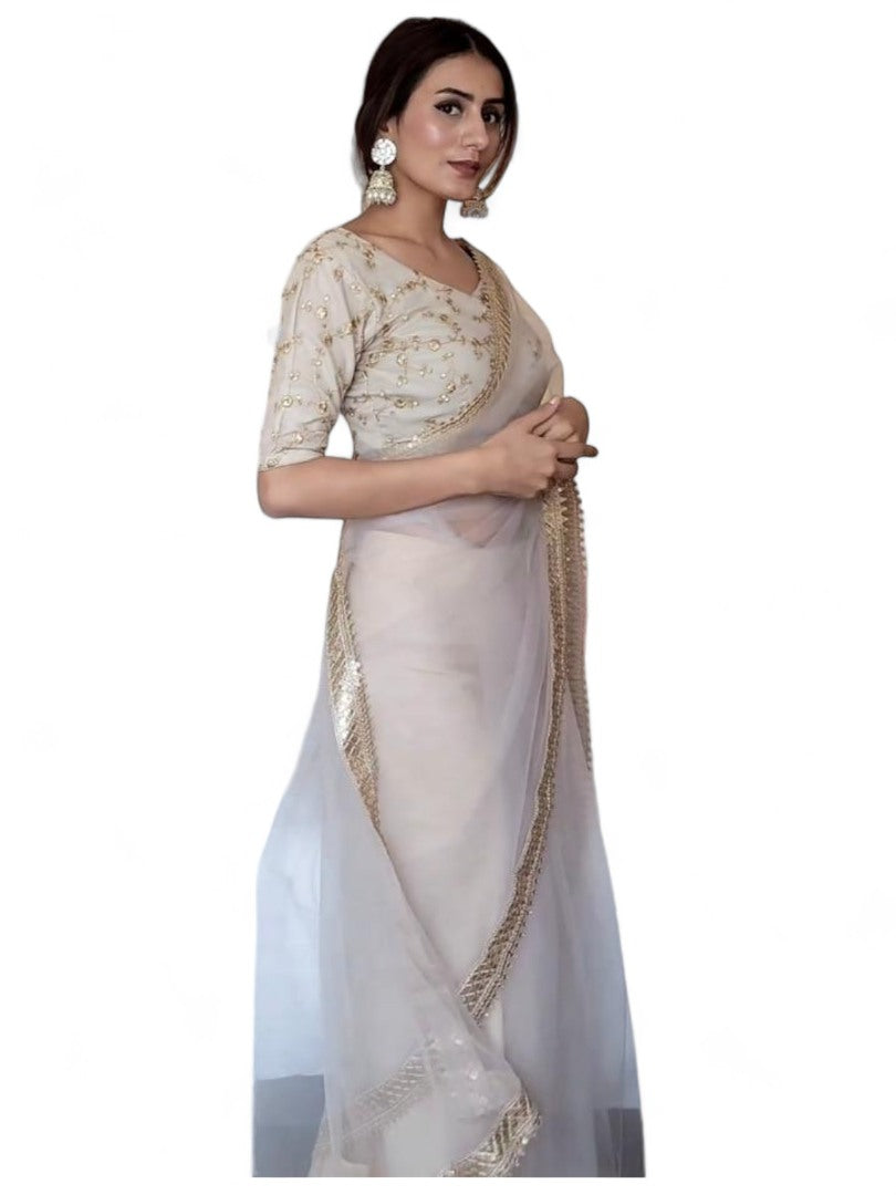 Off white net stylish saree