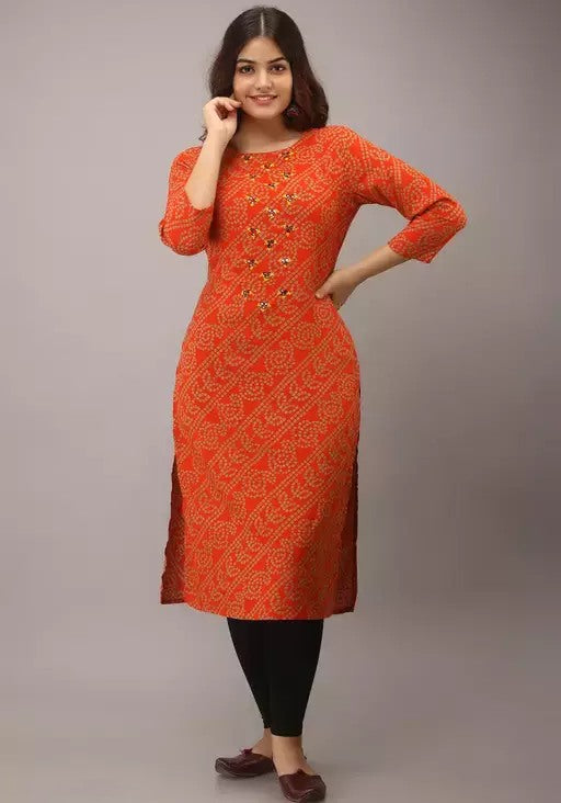 Orange bandhni printed kurti