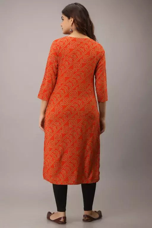Orange bandhni printed kurti