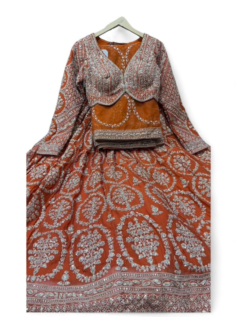 Orange heavy work designer wedding lehenga choli