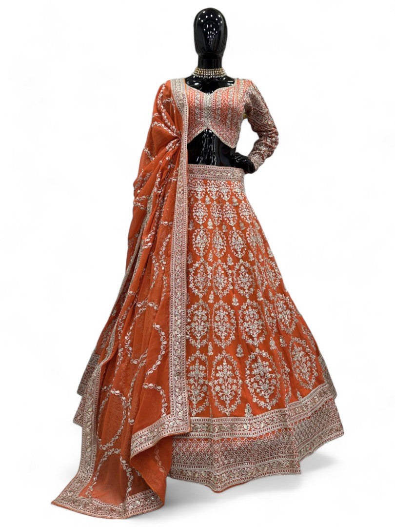 Orange heavy work designer wedding lehenga choli