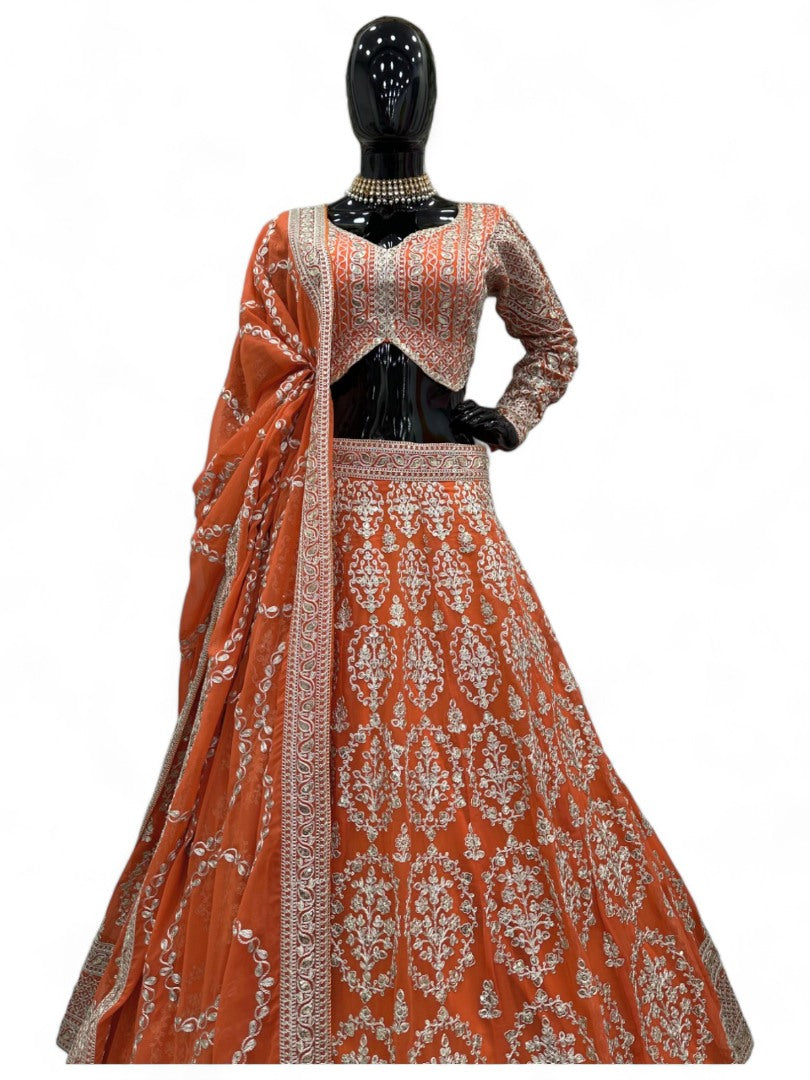 Orange heavy work designer wedding lehenga choli