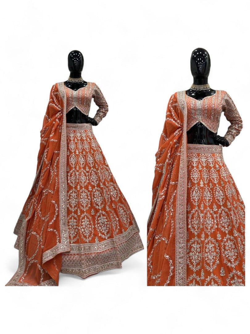 Orange heavy work designer wedding lehenga choli