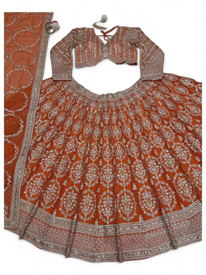 Orange heavy work designer wedding lehenga choli