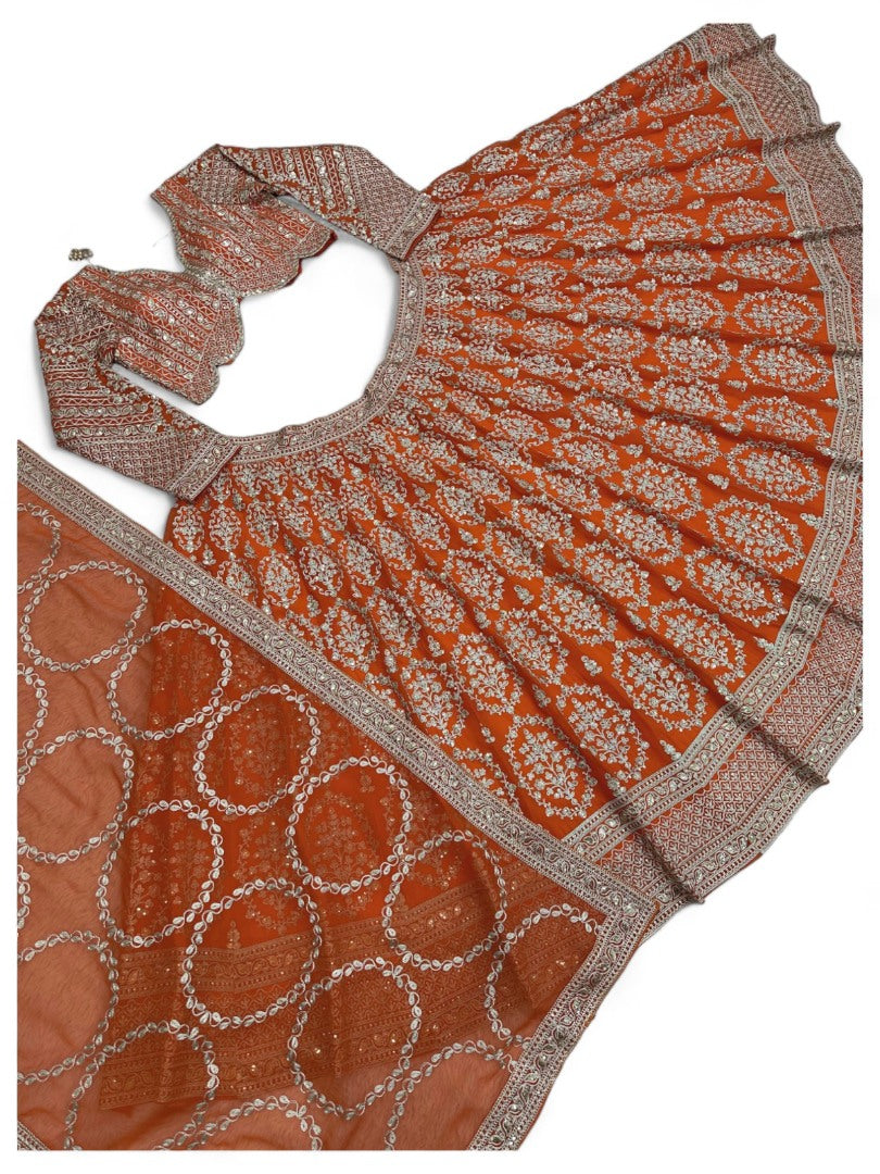 Orange heavy work designer wedding lehenga choli